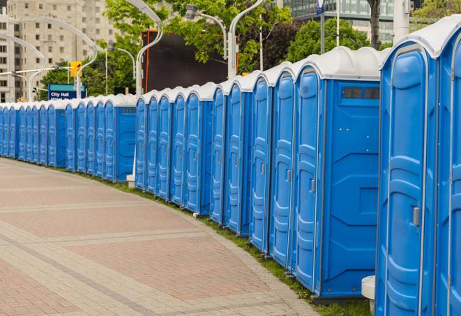 portable restrooms with extra sanitation measures to ensure cleanliness and hygiene for event-goers in Arlington